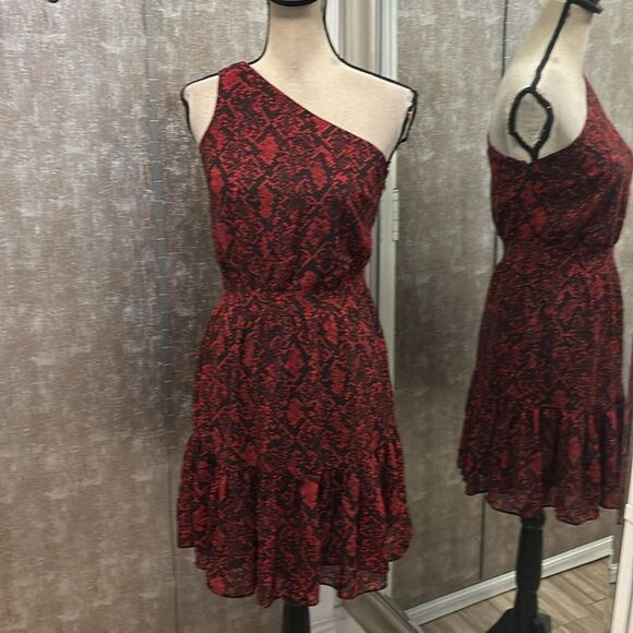 MICHAEL Michael Kors Chic One-Shoulder Red leopard print Dress, US0 - Picture 3 of 10